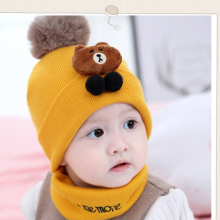 Bear Cat Design Baby Winter Hat With Scarf
